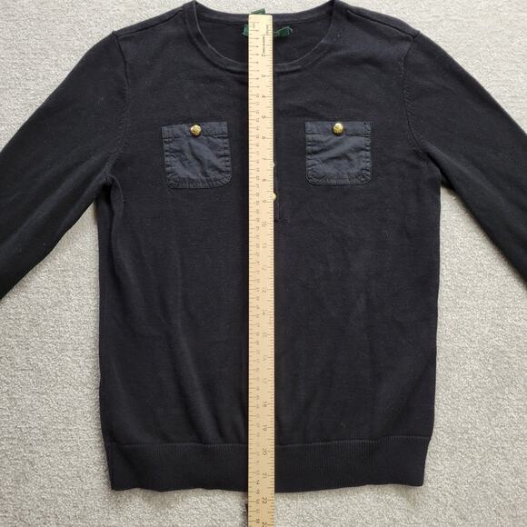 Lauren Ralph Lauren 3/4 Sleeve Black Ribbed Button Blouse Women’s Small - Picture 4 of 7